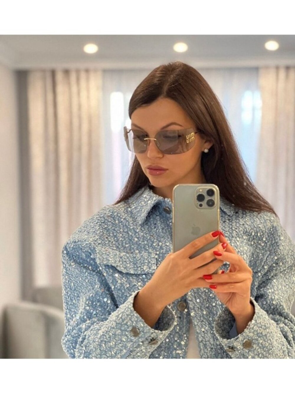 Miu Miu MU54YS 5AK30B Sunglasses Gold Geometric Frame, Grey Lenses